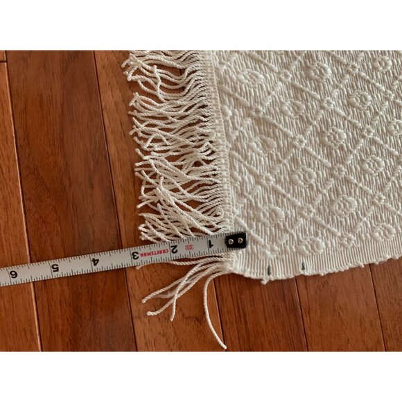 Vintage White Embroidered Table Runner with Fringe Edges 72"x 22" - Picture 11 of 12
